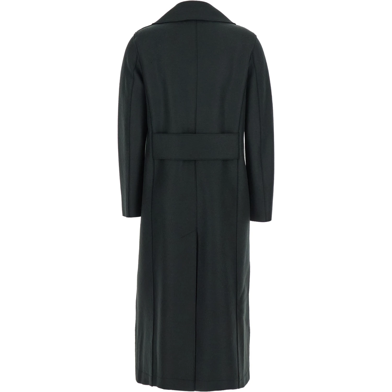 Green Double-Breasted  Coat with Wide Notched Revers in Wool Woman