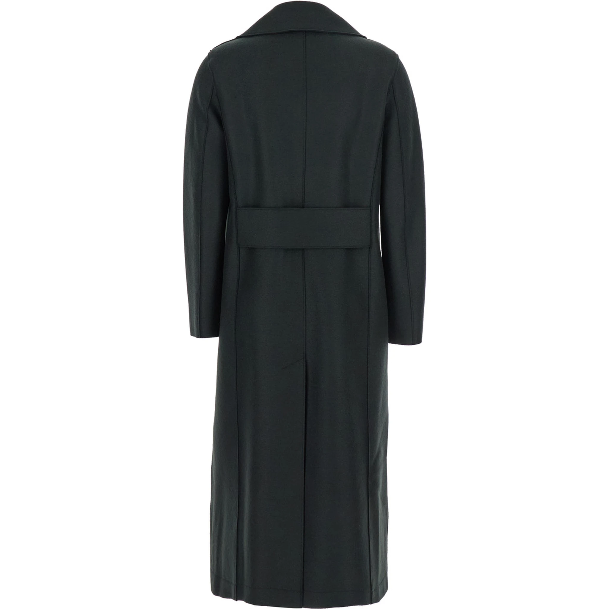 Green Double-Breasted  Coat with Wide Notched Revers in Wool Woman
