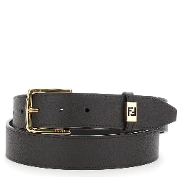 Brown Belt with FF Plaque in Grained Leather Man