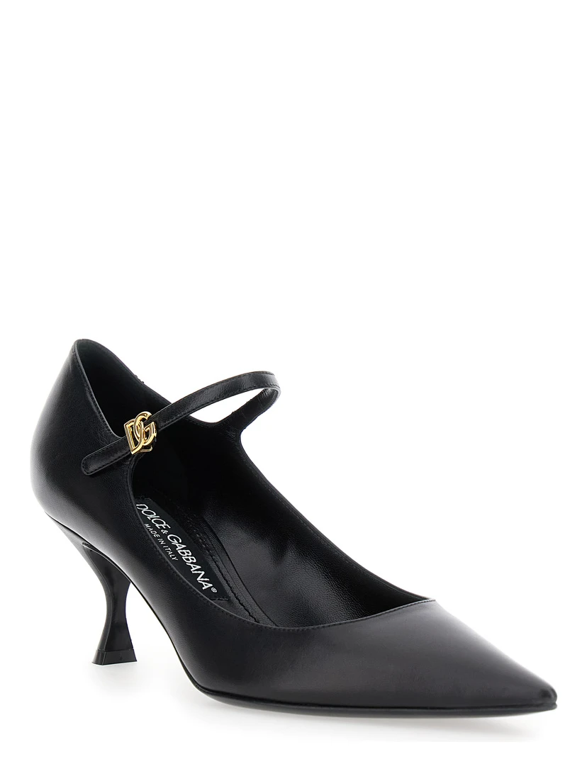 Black Slingback Pumps with Medium Stiletto Heel and Lateral Logo Plaque in Patent Leather Woman