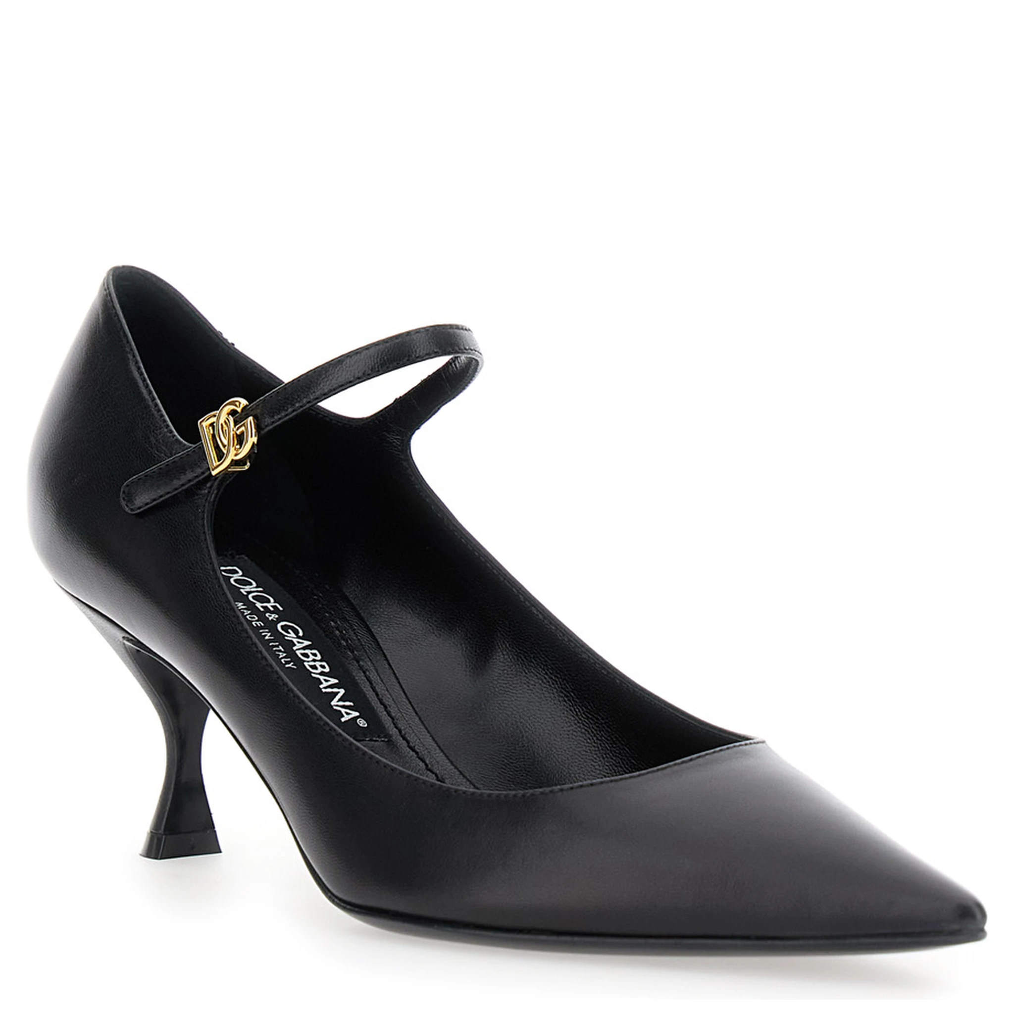 Black Slingback Pumps with Medium Stiletto Heel and Lateral Logo Plaque in Patent Leather Woman