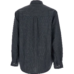 Grey Pinstriped Shirt with Pointed Collar in Wool Blend Man
