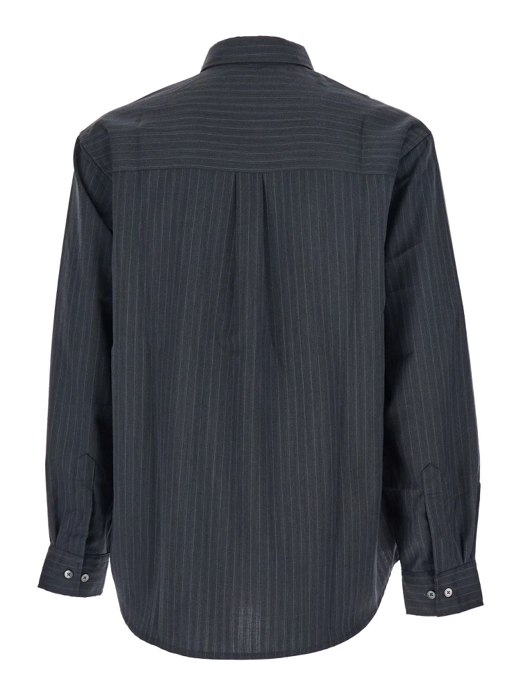 Grey Pinstriped Shirt with Pointed Collar in Wool Blend Man alternative