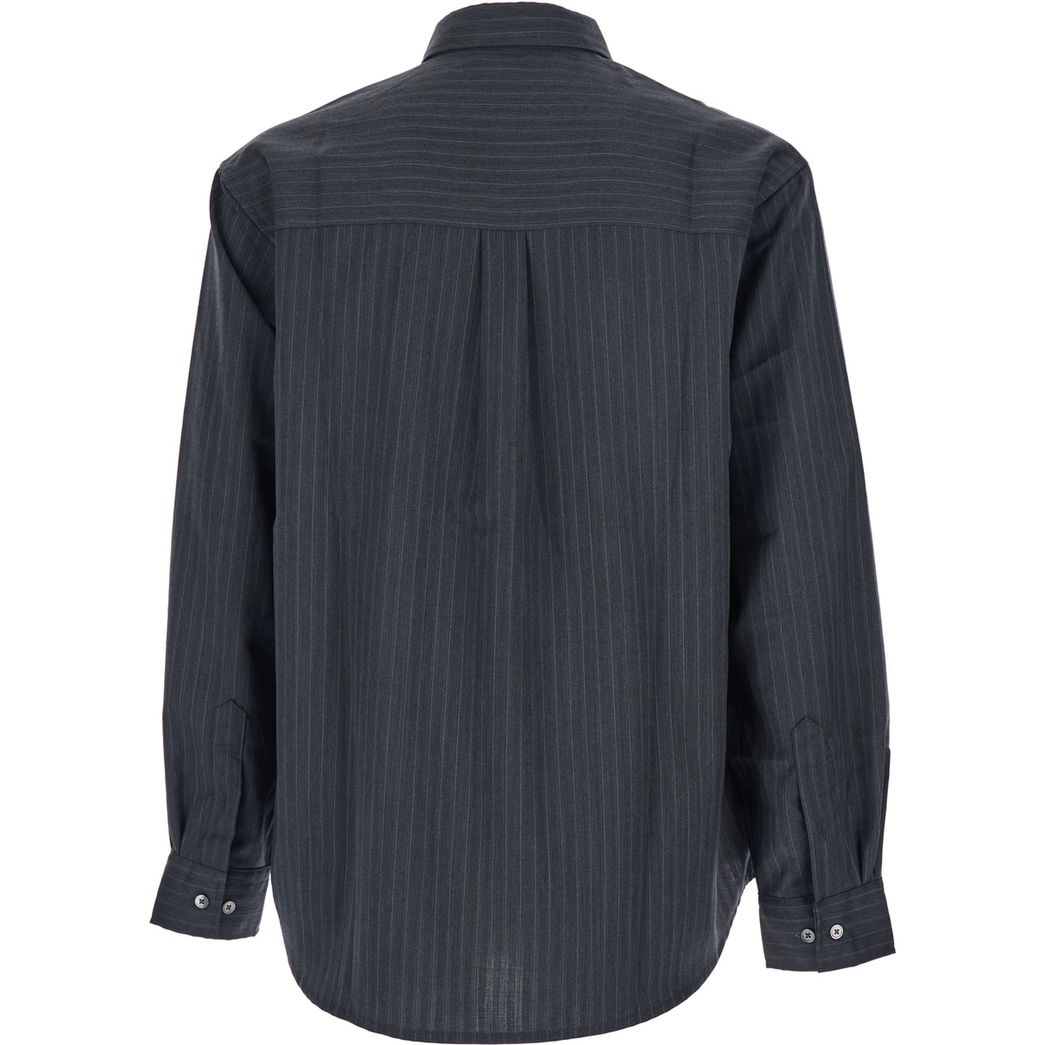 Grey Pinstriped Shirt with Pointed Collar in Wool Blend Man