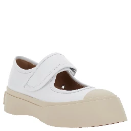 Mary Jane White Sandals with Touch-Strap Closure and Logo Patch on the Rear in Leather Woman