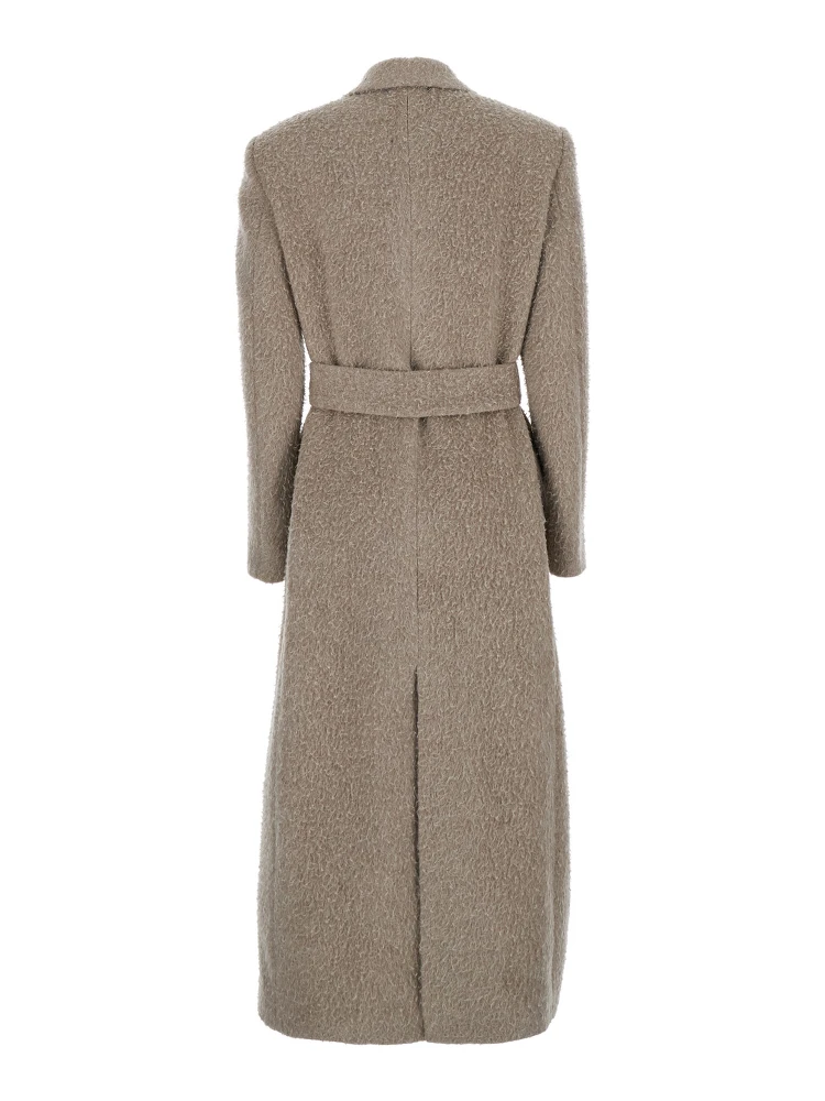 Beige Double-Breasted Coat with Classic Lapels and Belt in Wool and Mohair Blend Woman alternative
