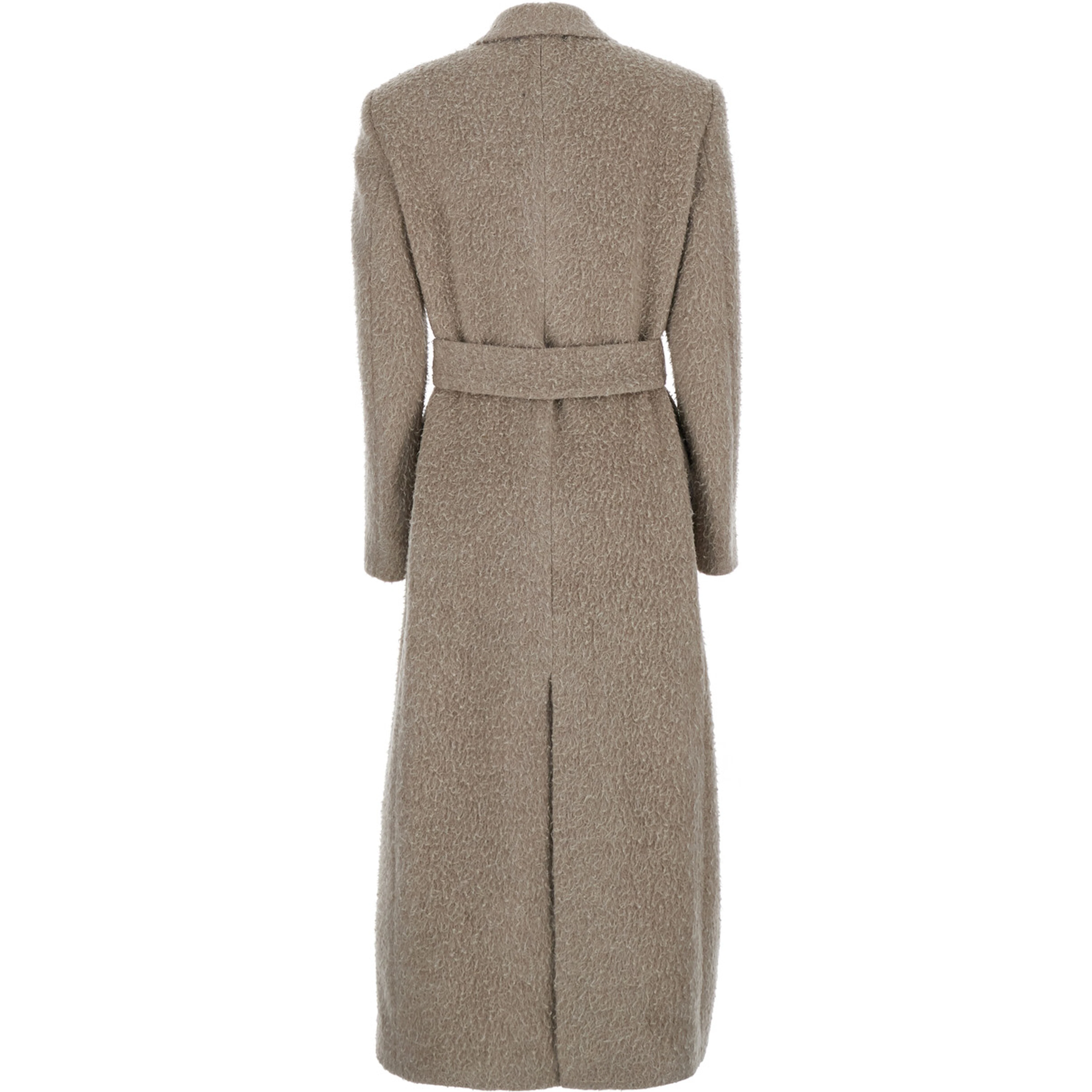 Beige Double-Breasted Coat with Classic Lapels and Belt in Wool and Mohair Blend Woman