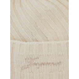 Le Bonnet Tourni White Beanie with Turn-Up Brim and Logo Lettering on the Front in Wool Man