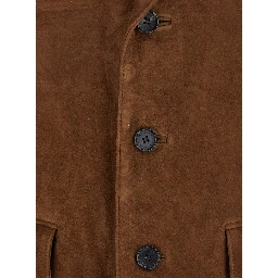Brown Single-Breasted Jacket with Classic Lapels in Suede Woman