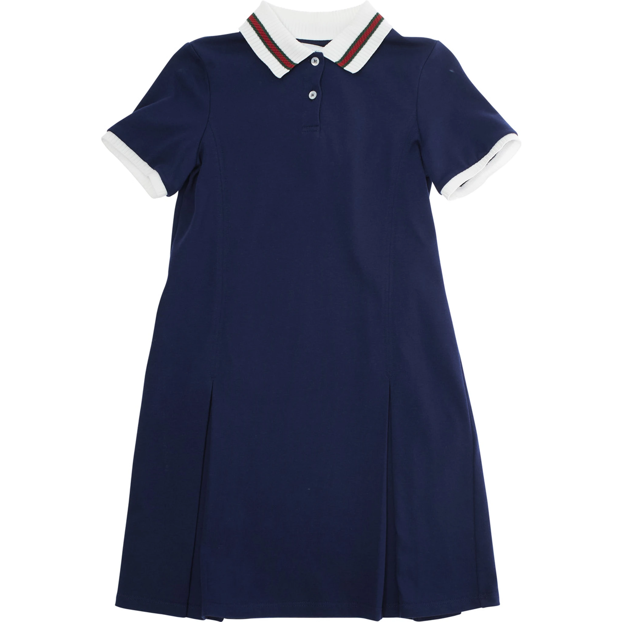 Blue Dress with Peter Pan Collar and Web Detail in Cotton Baby