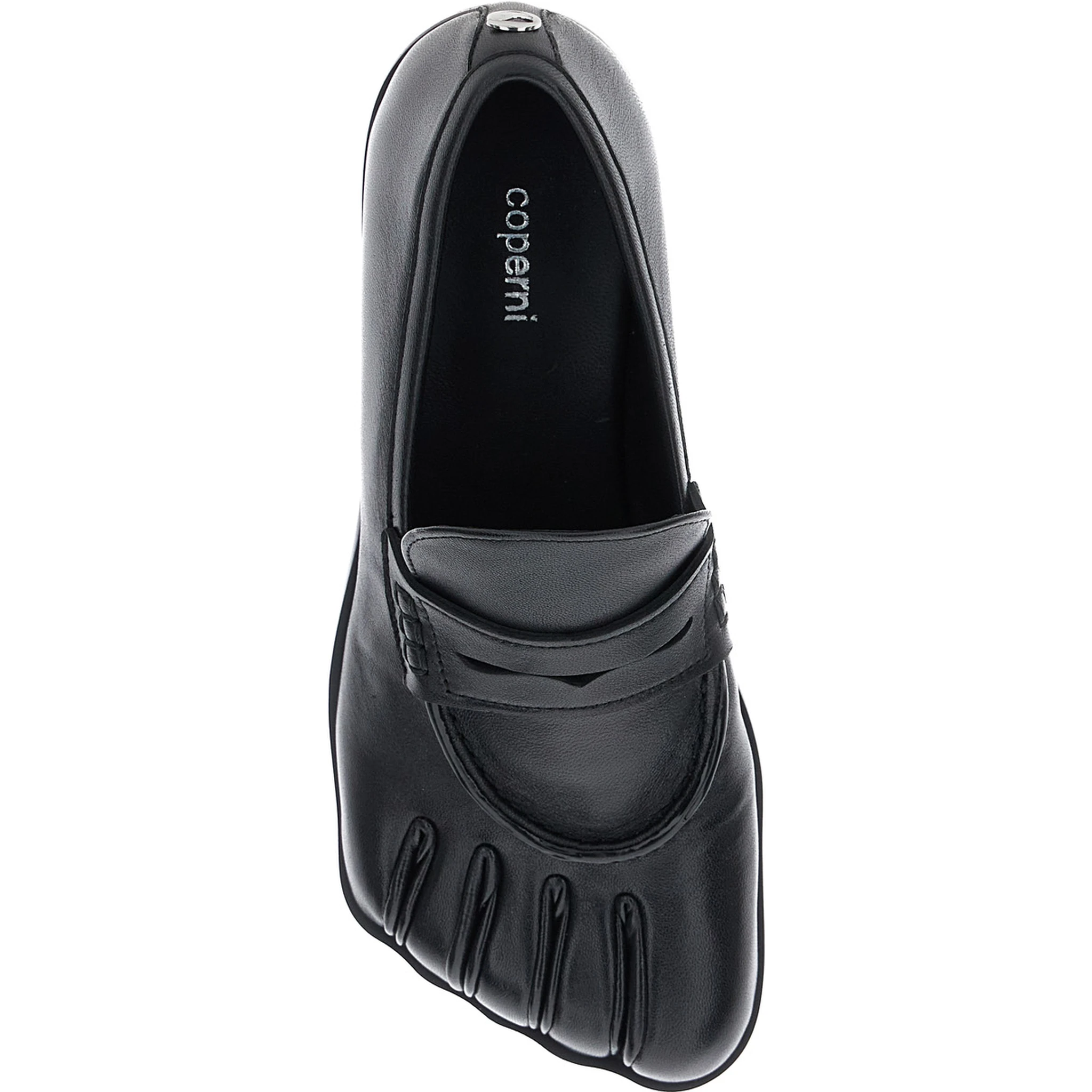 Black Loafers with Back Logo and Foot-Shaped Design in Leather Woman