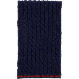 Blue Scarf with Web Hem and Tricot Knitting in Wool Boy