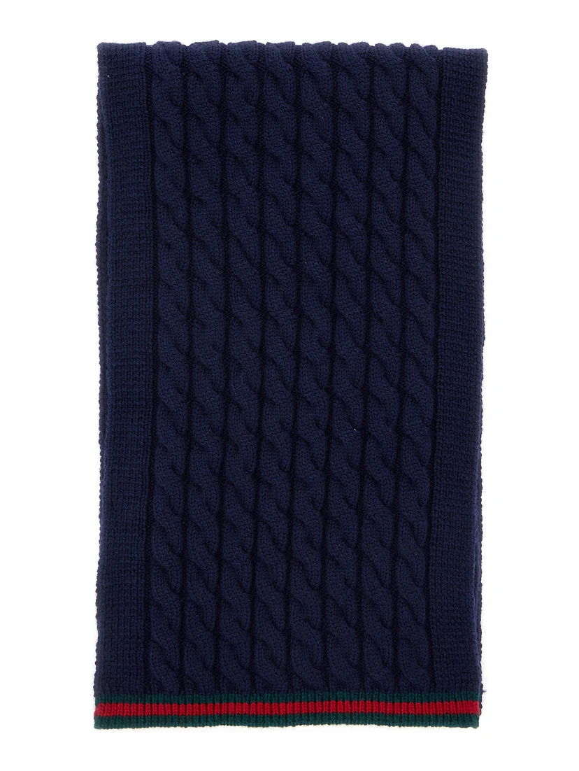 Blue Scarf with Web Hem and Tricot Knitting in Wool Boy