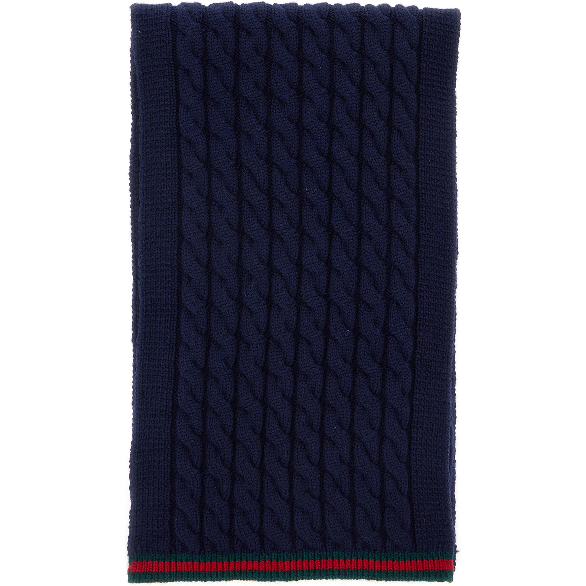 Blue Scarf with Web Hem and Tricot Knitting in Wool Boy