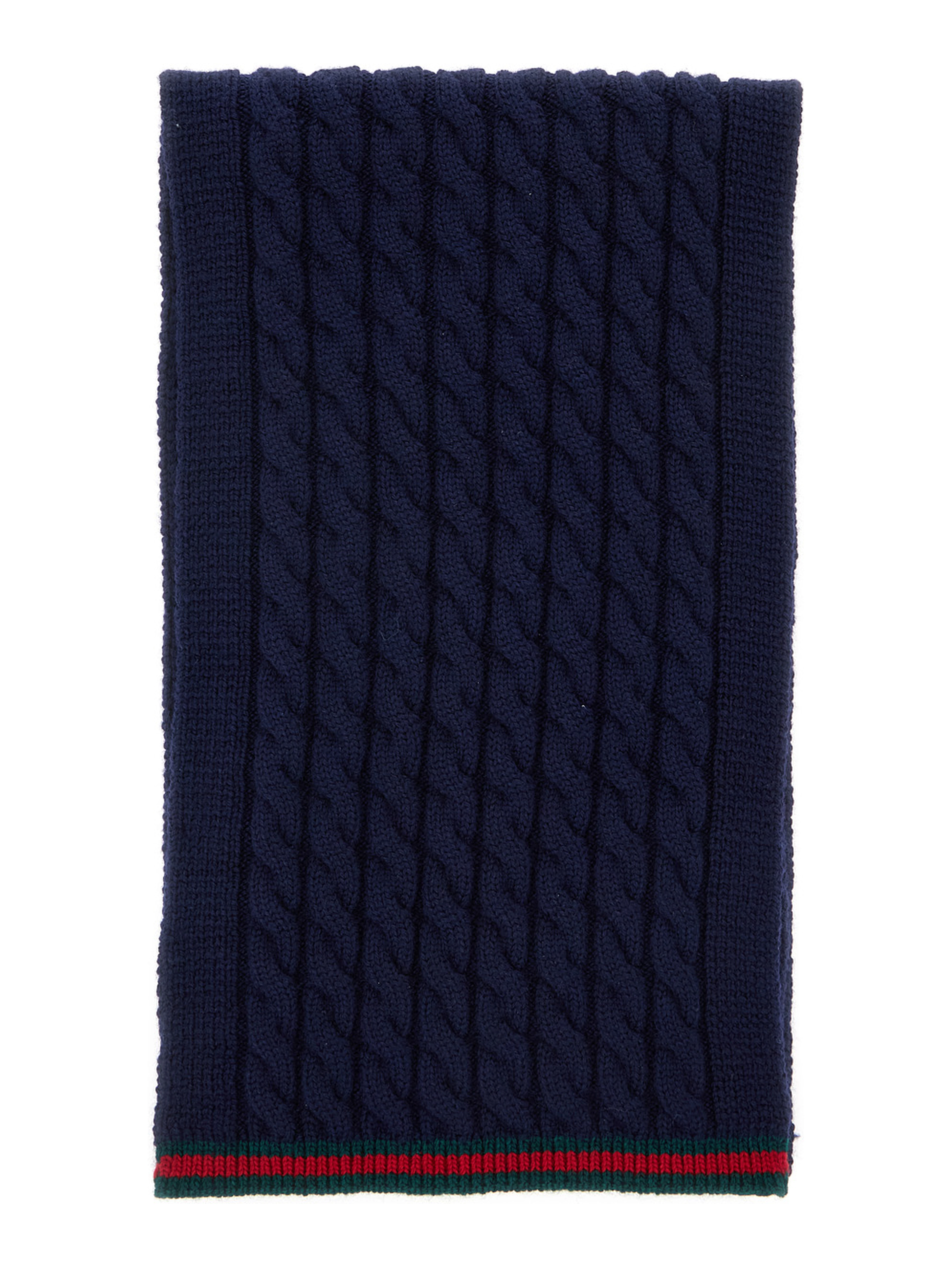 Blue Scarf with Web Hem and Tricot Knitting in Wool Boy