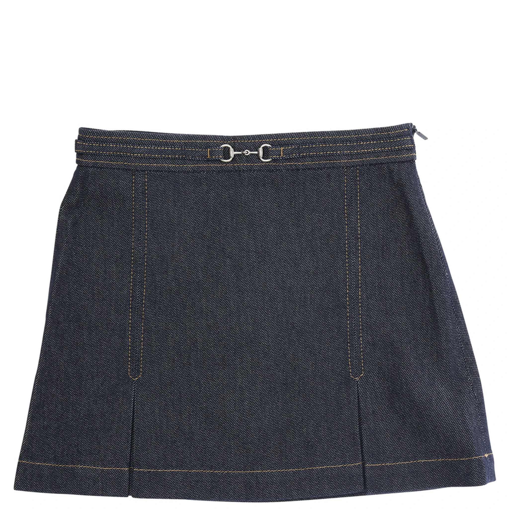 Blue Skirt with Horsebit Detail on the Front and Side Concealed Zip Closure in Denim Girl
