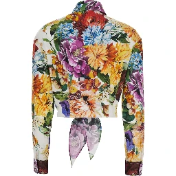 Multicolor Cropped Shirt with Tie Closure on the Front and All-Over Floral Print in Cotton Woman