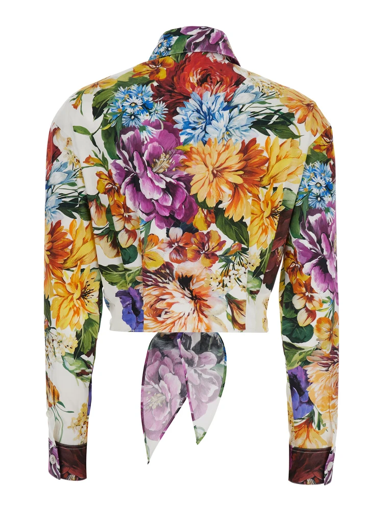 Multicolor Cropped Shirt with Tie Closure on the Front and All-Over Floral Print in Cotton Woman alternative