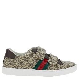 Beige Low-Top Sneaker with All-Over GG Motif in Fabric Woman