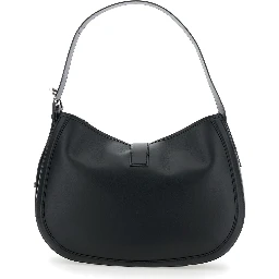 Black Shoulder Bag with Adjustable Shoulder Strap and T Buckle Closure on the Front in Leather Woman