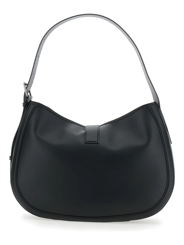 Black Shoulder Bag with Adjustable Shoulder Strap and T Buckle Closure on the Front in Leather Woman alternative