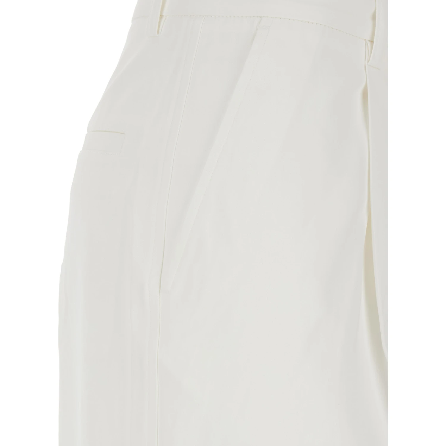 White Pants with Belt Loops and Pence Details in Cotton Woman