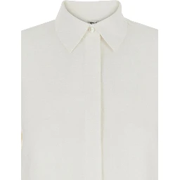 White Long Dress with Classic Collar in Silk Blend Woman