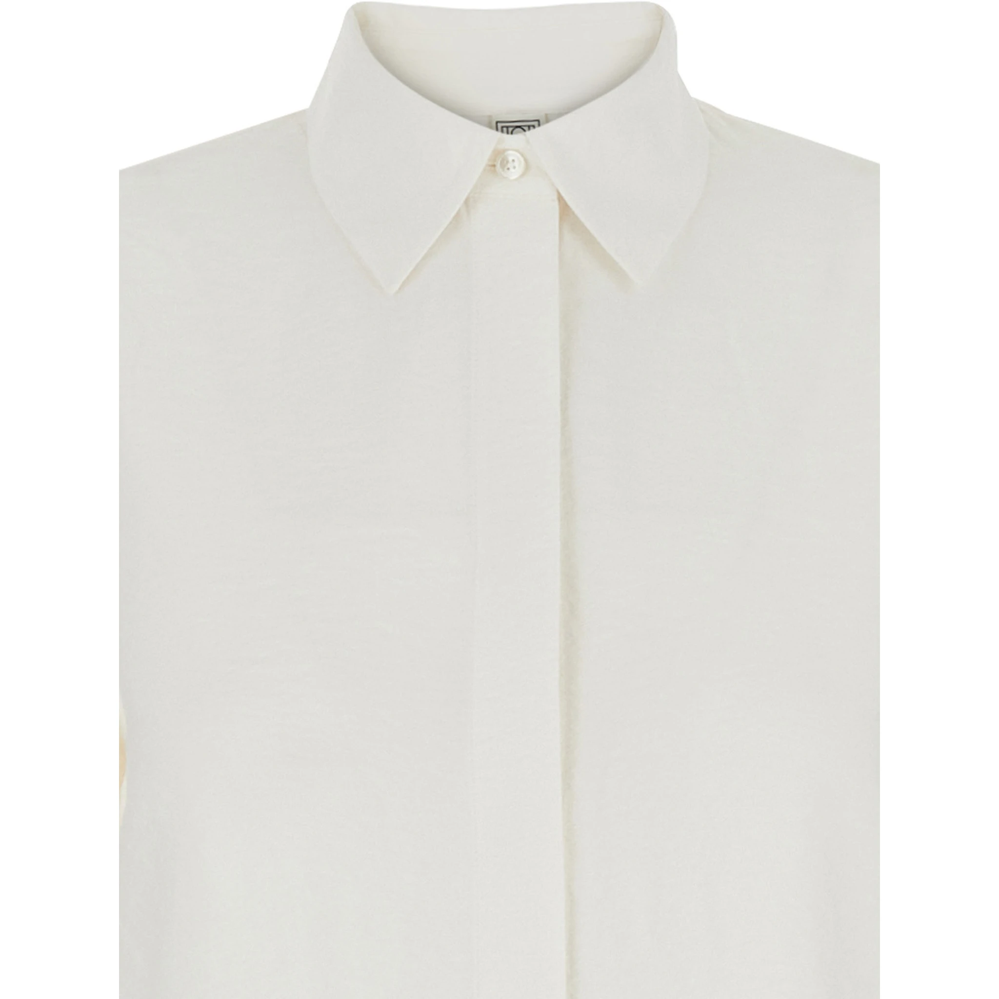 White Long Dress with Classic Collar in Silk Blend Woman