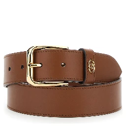 Brown Belt with Adjustable Buckle Cosure and Double G Logo Plaque on the Loop in Leather Man