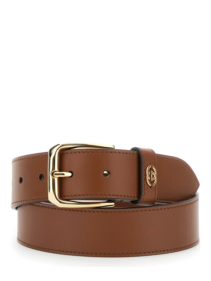 Brown Belt with Adjustable Buckle Cosure and Double G Logo Plaque on the Loop in Leather Man