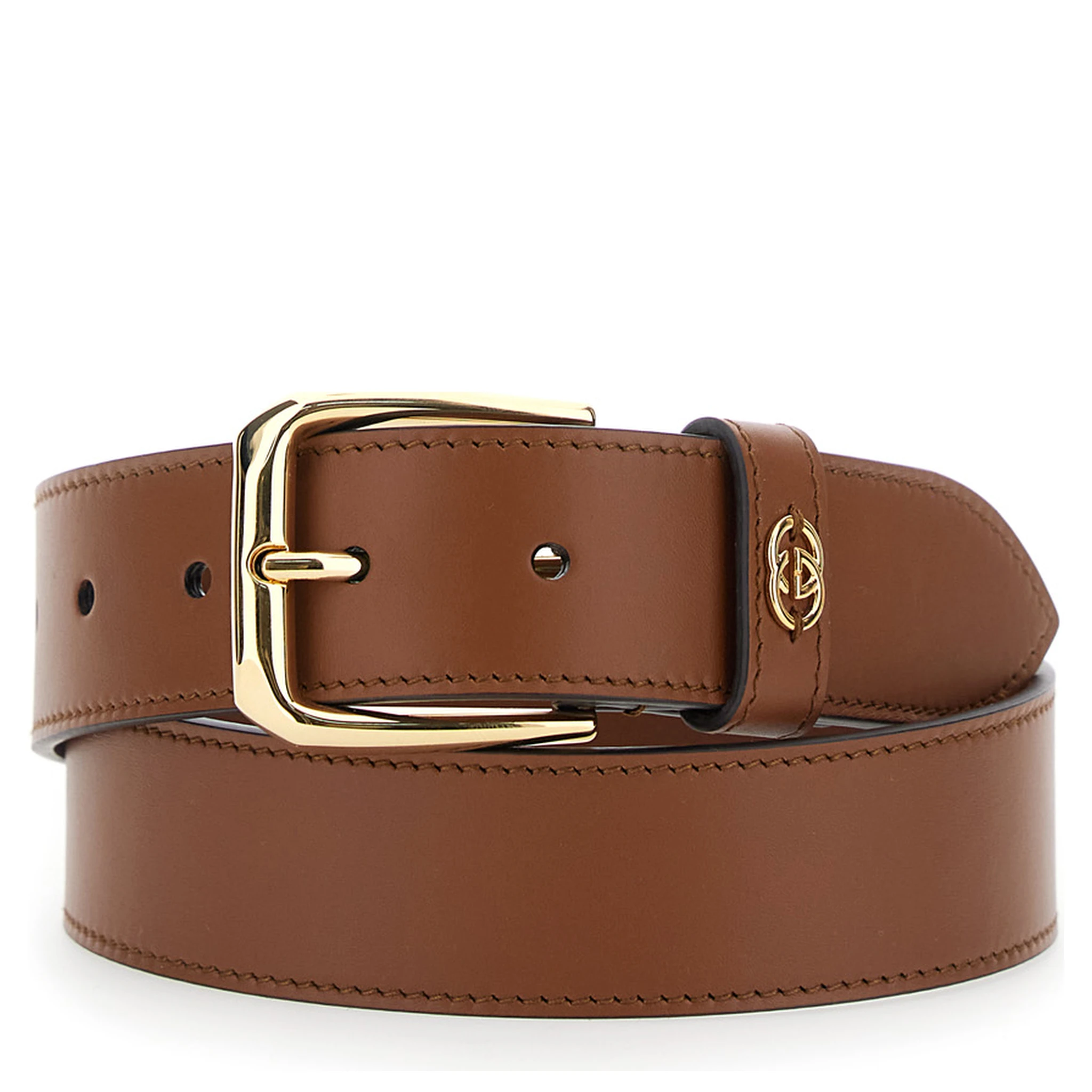 Brown Belt with Adjustable Buckle Cosure and Double G Logo Plaque on the Loop in Leather Man
