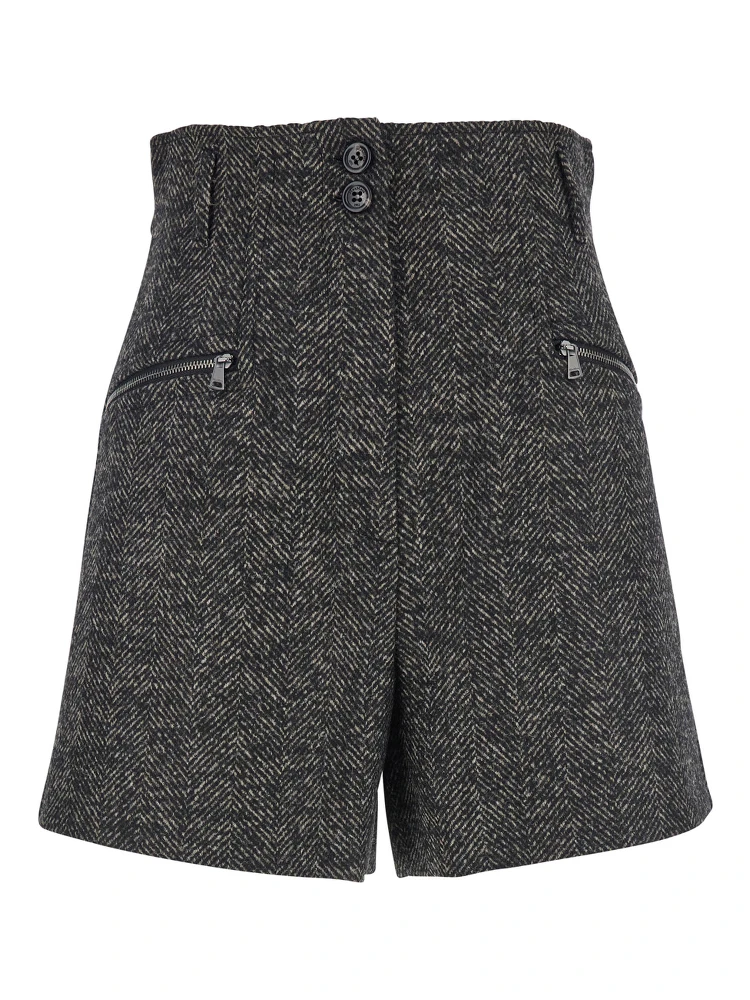 Brown Shorts with Belt Loops and Button Closure in Virgin Wool Blend Woman