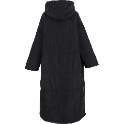 Black Down Jacket with Fixed Hood and Long Design in Tech Fabric Woman