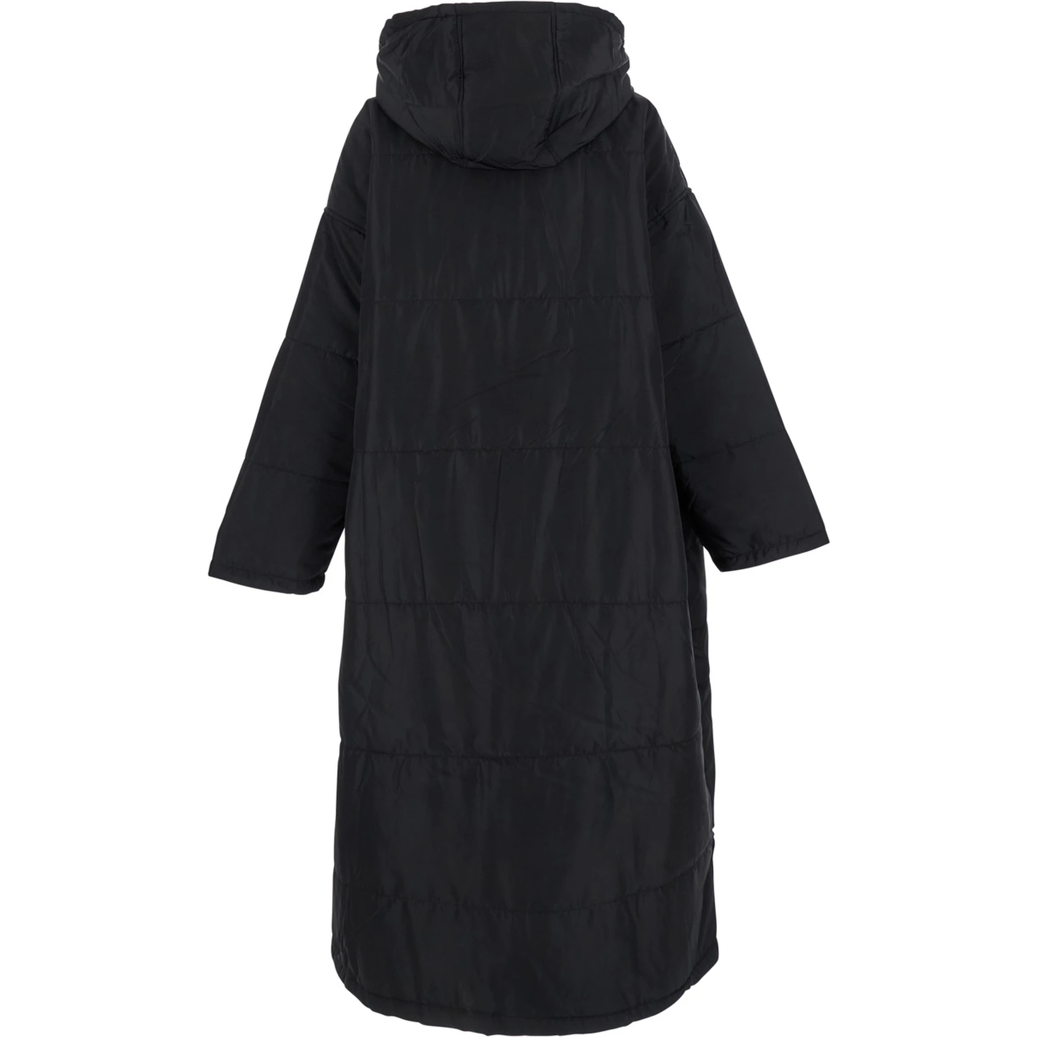 Black Down Jacket with Fixed Hood and Long Design in Tech Fabric Woman