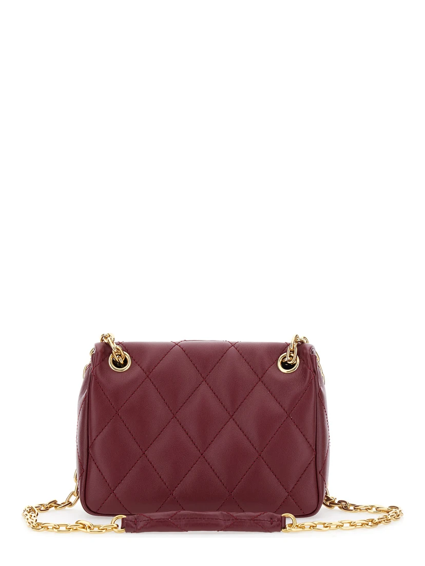 Bordeaux Quilted Crossbody Bag with EKD Plaque on the Front and Chain-Link Shoulder Strap in Leather Woman