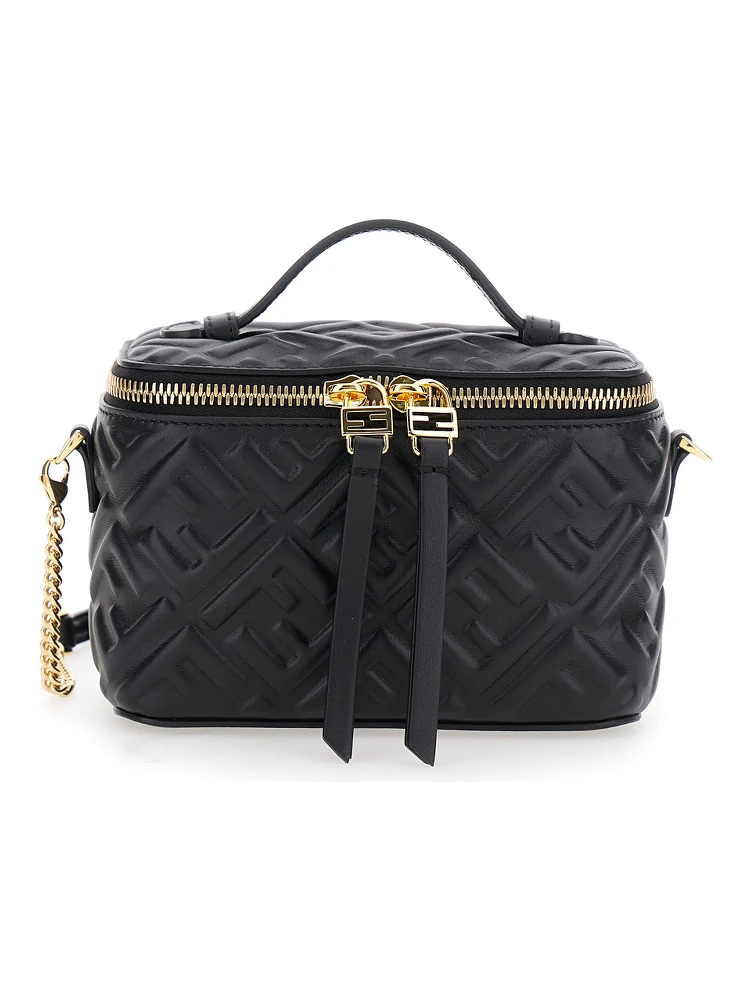 Vanity Bag Black Handbag with Embossed FF Motif in Leather Woman
