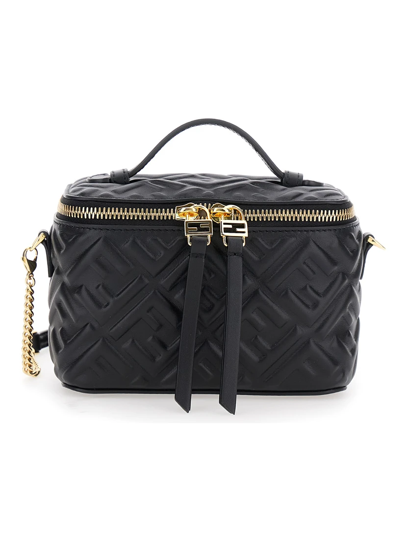 Vanity Bag Black Handbag with Embossed FF Motif in Leather Woman