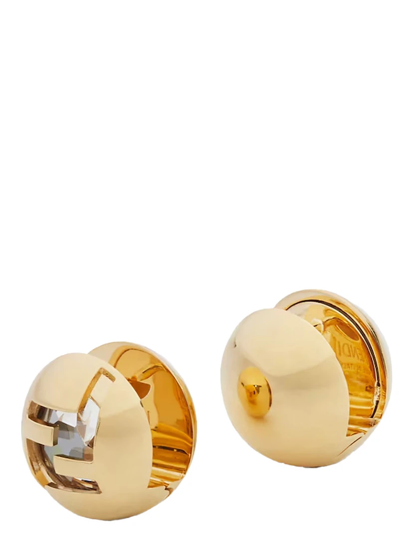 Metallic Clip-On Earrings with Encrusted F in Bronze Woman