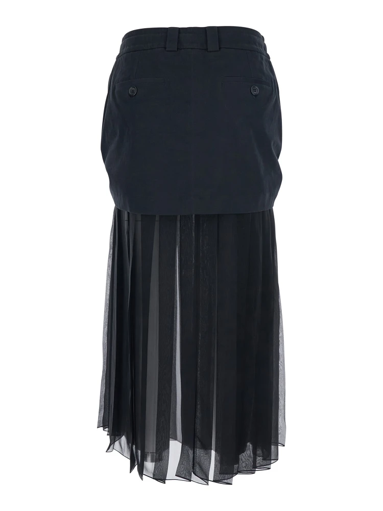 Black Skirt with Pleated Design and Drawstring Waist in Silk Blend Stretch Woman alternative