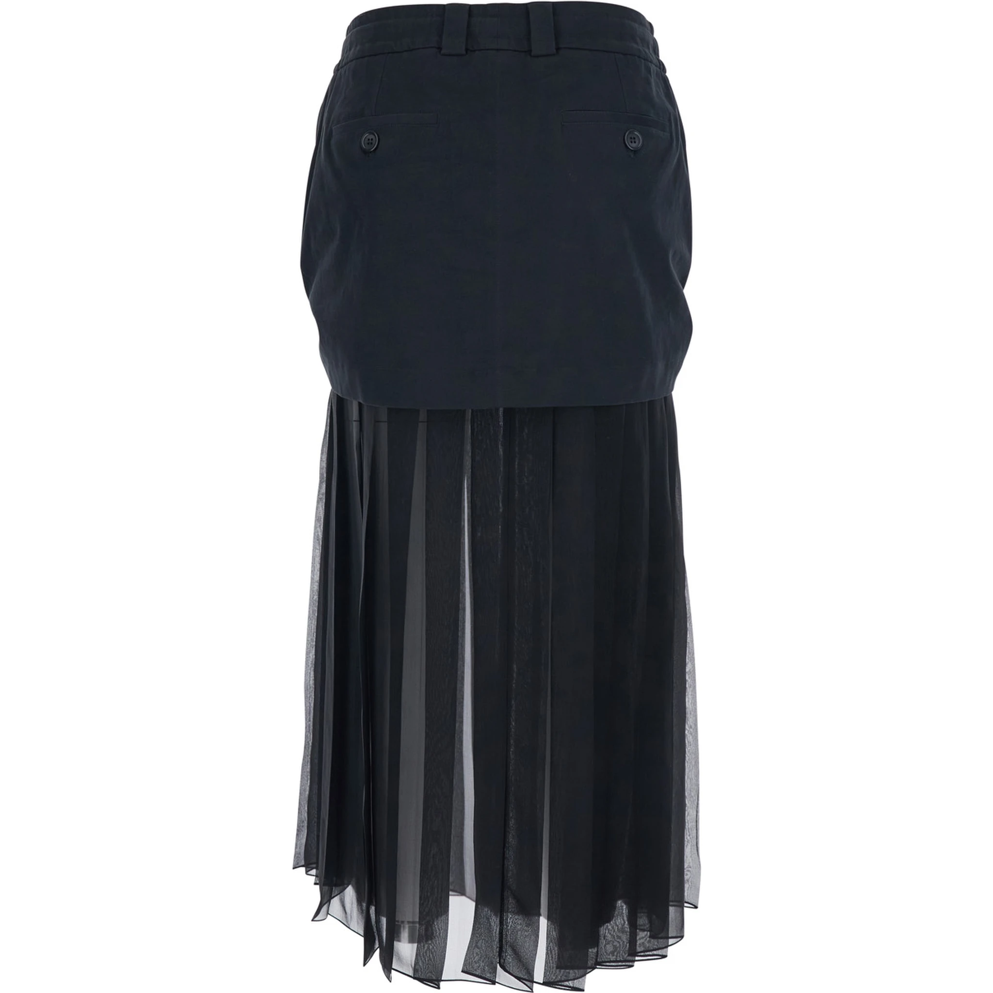 Black Skirt with Pleated Design and Drawstring Waist in Silk Blend Stretch Woman