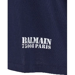 Blue Crewneck T-Shirt with Logo Lettering Print on the Front in Cotton Man
