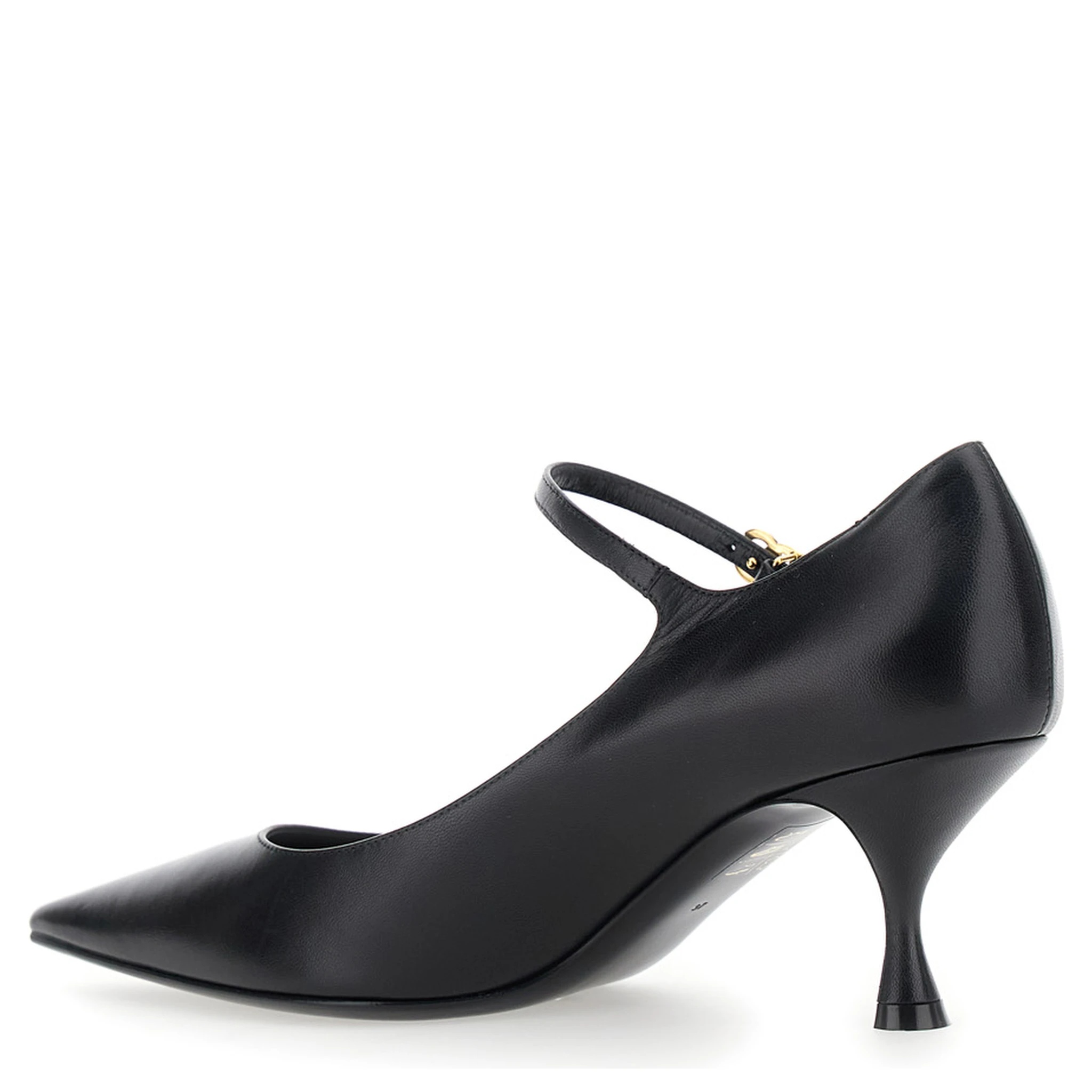 Black Slingback Pumps with Medium Stiletto Heel and Lateral Logo Plaque in Patent Leather Woman