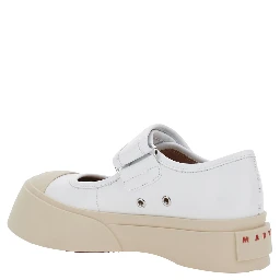 Mary Jane White Sandals with Touch-Strap Closure and Logo Patch on the Rear in Leather Woman