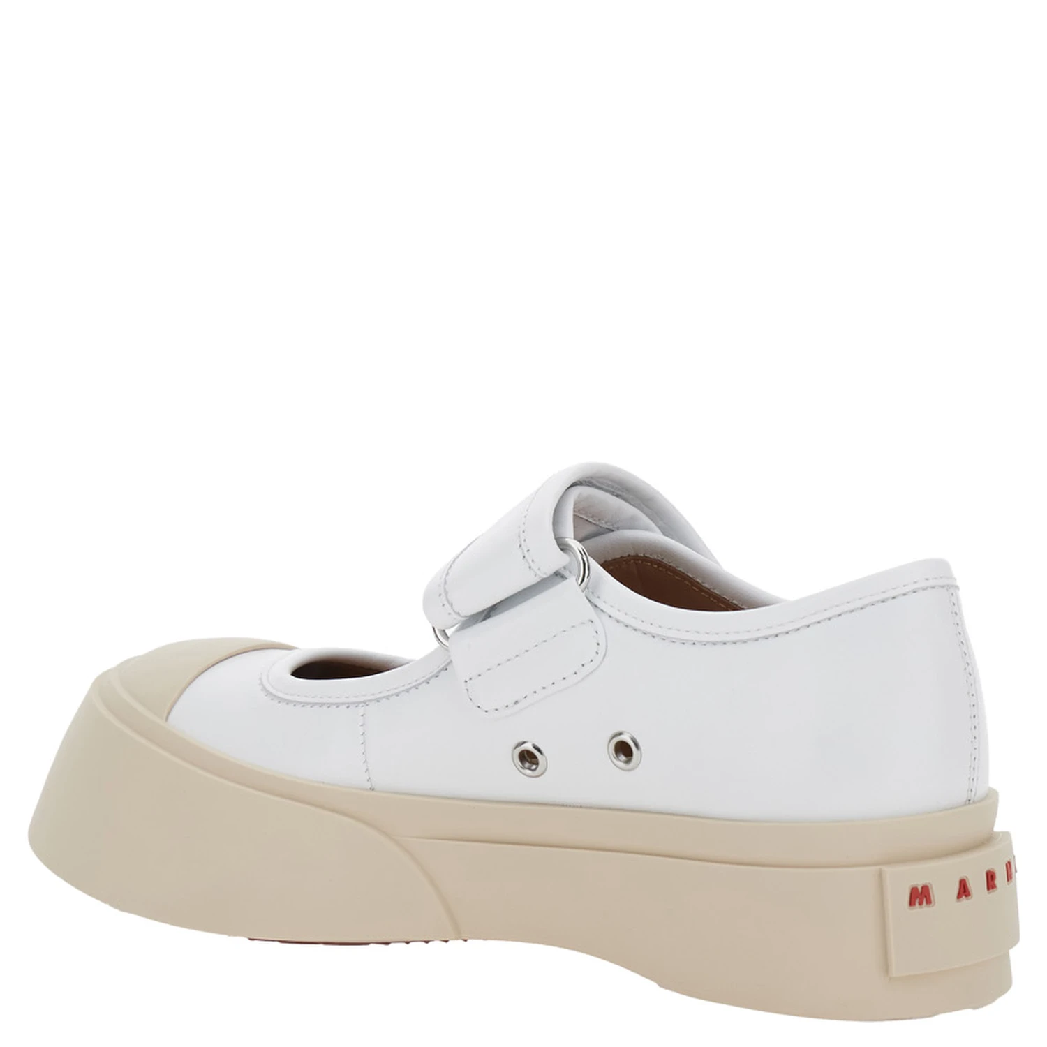 Mary Jane White Sandals with Touch-Strap Closure and Logo Patch on the Rear in Leather Woman