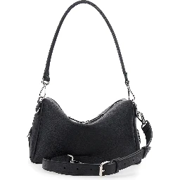 حقيبة كتف لوي متوسطة الحجم سوداء اللون مع حزام قابل للإزالة من الجلد للرجال