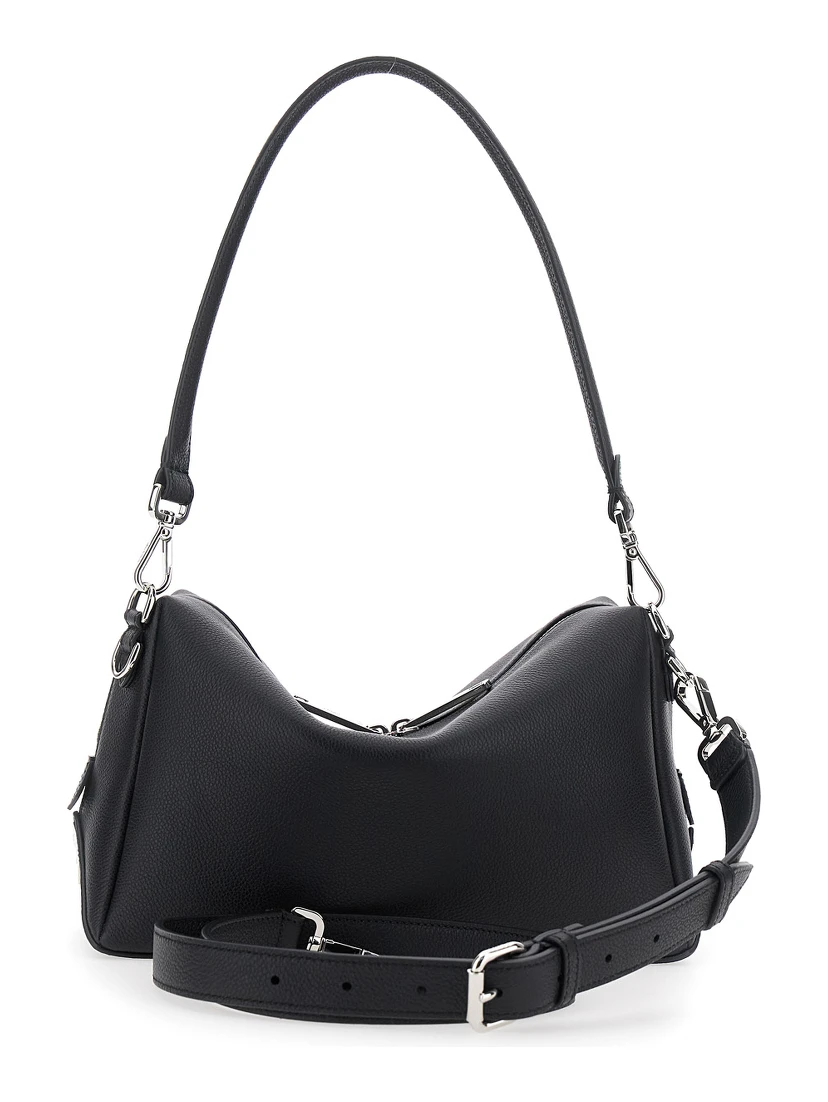 Lui Medium Black Shoulder Bag with Removable Strap in Leather Man