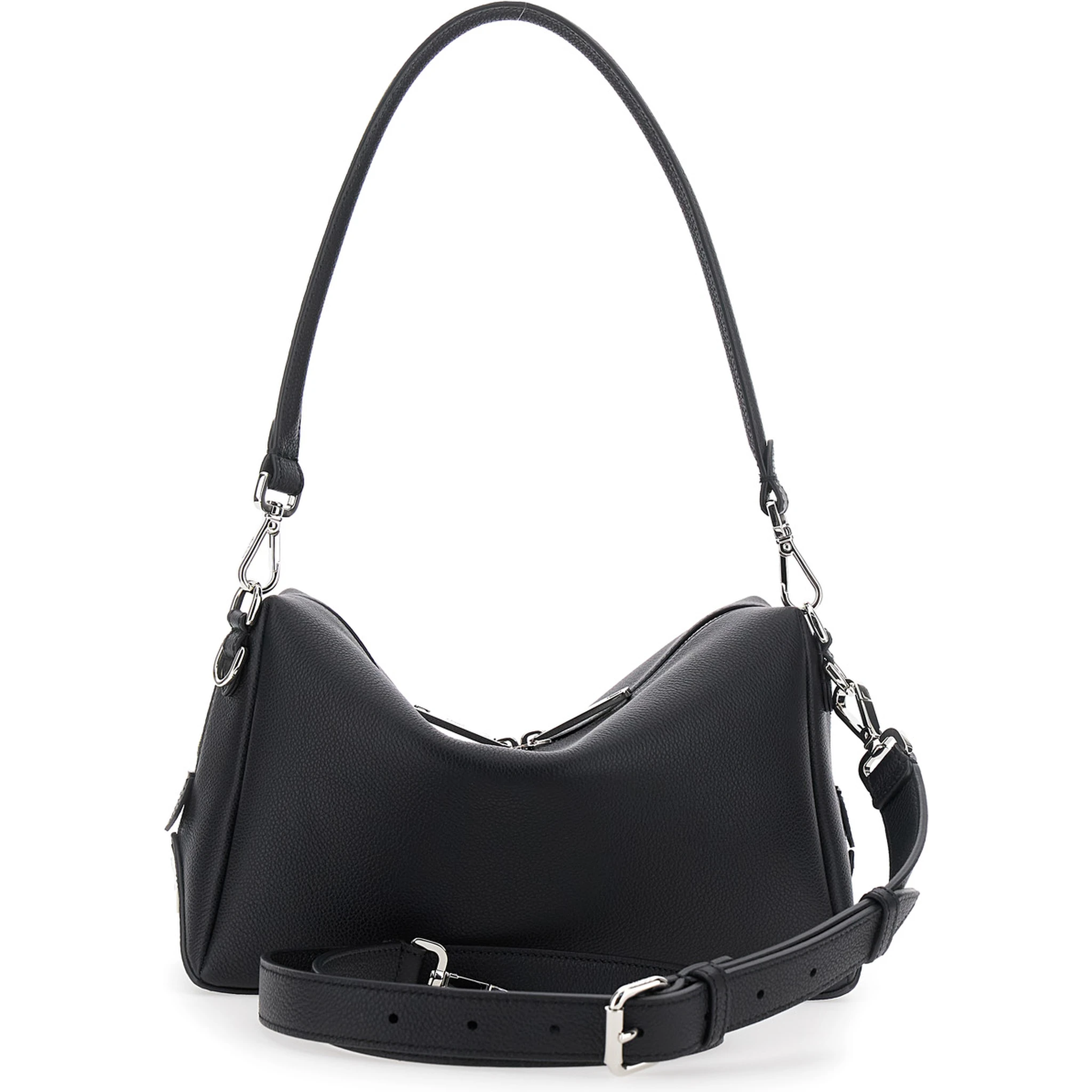 حقيبة كتف لوي متوسطة الحجم سوداء اللون مع حزام قابل للإزالة من الجلد للرجال