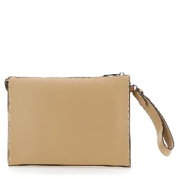 Beige Cltuch with FF Motif and FF Logo Plaque in Leather Man