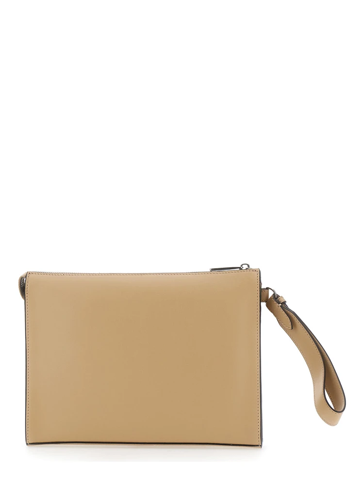 Beige Cltuch with FF Motif and FF Logo Plaque in Leather Man alternative