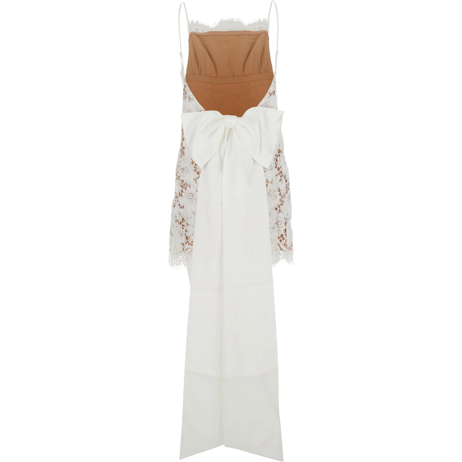 White Sleeveless Mini Dress with Floral Lace Embroidery and Scallop Hem in Cotton Blend Woman